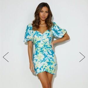 Runaway Ashlyn Mini Dress Teal Floral